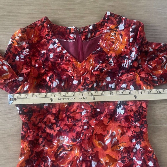 Women's Vintage 60s 70s Handmade Floral Red 3/4 Sleeve One Of A Kind Dress Sz 2 - Picture 6 of 7